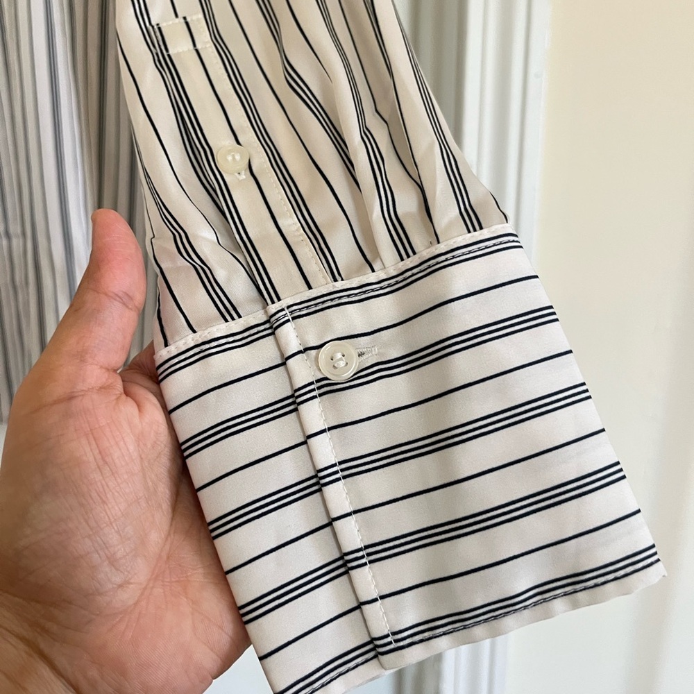 H&M Black and White Striped Shirt neutral casual satin - Picture 6 of 8